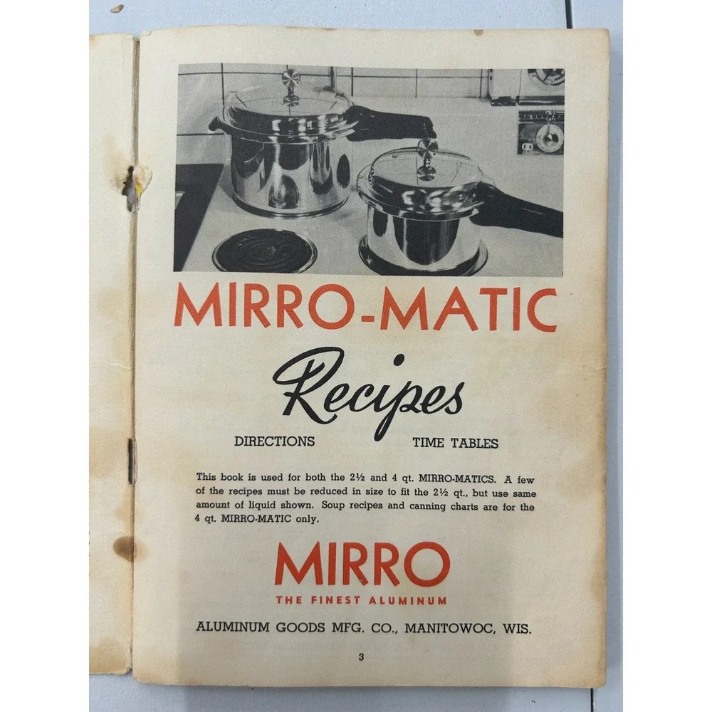 Mirro-Matic Pressure Pan Recipes‎ 1968 Vintage Cookbook Mirro Aluminum